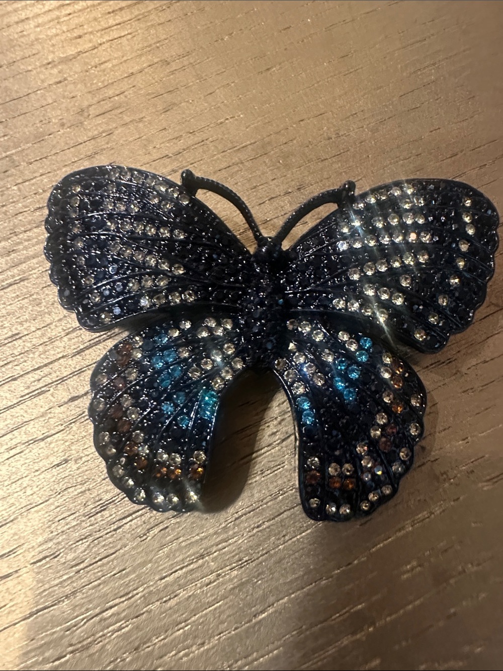Crystal Butterfly Brooch - Black and Multicolor Rhinestones